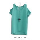 Dream Star - Cutout-Shoulder Short-Sleeve Knit Top With Necklace
