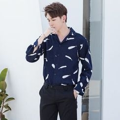 蔡先生 - 长袖羽毛图案衬衫 蔡先生 - 长袖羽毛图案衬衫