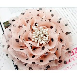 Chiffon Dotted Flower Hairpin -Pink