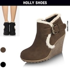 Holly Shoes - Faux-Leather Buckled Wedges