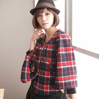 Cropped Plaid Cape Jacket Cropped Plaid Cape Jacket