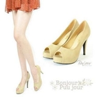 Bonjour Puu Jour - Faux-Leather Peep-Toe Pumps
