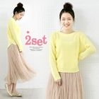lovemark - Set: Wool Blend Knit Top + Long Tulle Skirt