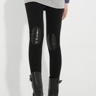 Faux-Leather Knee-Patch Leggings