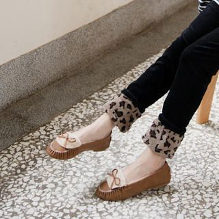 Faux-Fur Lined Bow-Accent Moccasins
