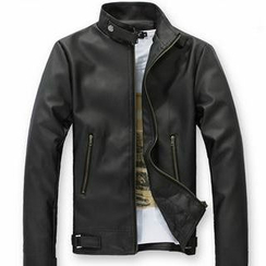 Free Shop - Tab-Collar Faux Leather Jacket Free Shop - Tab-Collar Faux Leather Jacket
