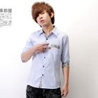 SeventyAge - Zebra Print Trim 3/4-Sleeve Shirt