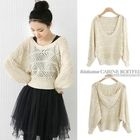 lovemark - Hooded Pointelle Dolman Sleeve Knit Top