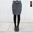 J-ANN - Belted Pleat-Front Pencil Skirt