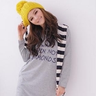 D.P-Shop - Inset Stripe Hooded Scarf Long Top