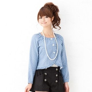 Dotted Collarless Cropped Jacket