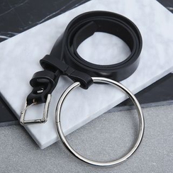 Sonne - Faux Leather Skinny Belt with Hoop Accent Sonne - Faux Leather Skinny Belt with Hoop Accent