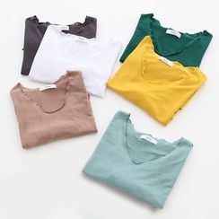 Meimei - Plain V-Neck Short-Sleeve T-Shirt Meimei - Plain V-Neck Short-Sleeve T-Shirt
