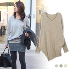 MOUL STYLE - V-Neck Asymmetric Knit Top