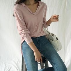 ATTYSTORY - Collared V-Neck Long-Sleeve Top ATTYSTORY - Collared V-Neck Long-Sleeve Top