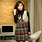 JK2 - Inset Faux-Fur Vest Plaid Tunic