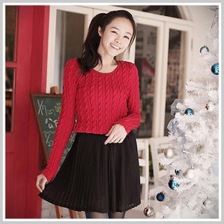 Inset Cable-Knit Sweater Chiffon Skirt Inset Cable-Knit Sweater Chiffon Skirt