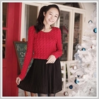 Clair Beauty - Inset Cable-Knit Sweater Chiffon Skirt