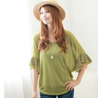F-DNA - Chiffon Panel Elbow-Sleeve Knit Top