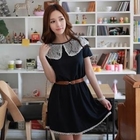CLICK - Laced Collar Gathered-Waist Dress