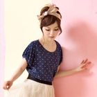YUMI - Bubble-Sleeve Dotted T-Shirt