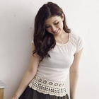 D.P-Shop - Lace-Trim Short-Sleeve Dotted T-Shirt