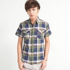 Free Shop - Short-Sleeve Dual-Pocket Plaid Shirt
