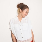CatWorld - Tab-Sleeve Pocket-Accent Blouse