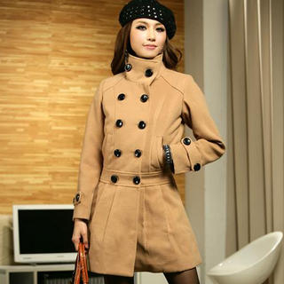 Funnel-Neck Double-Breasted Coat