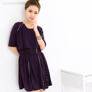 Cropped-Layer Knit Dress (Belt not Included)
