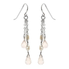 Keleo - Silver fresh water pearls, rose quartz earrings