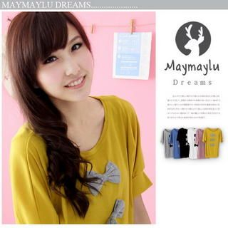 Contrast-Bow Accent Short-Sleeve Tee