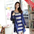 STYLEKELLY - Set: Open Front Cardigan + Stripe Knit Dress