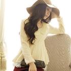Tokyo Fashion - Beaded Collar Furry Knit Babydoll Top