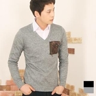 SEOBEAN - Plaid Pocket V-Neck Knit Top