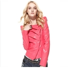 Moonbasa - Pleated Snap-Button Faux-Leather Jacket