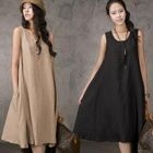 HALUMAYBE - Linen Blend A-Line Sleeveless Dress