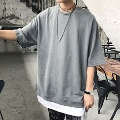 Streetstar - 純色中袖假兩件T裇 Streetstar - 純色中袖假兩件T裇