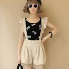 CICI-SHOP - Ruffled Lace-Hem Suspender Shorts