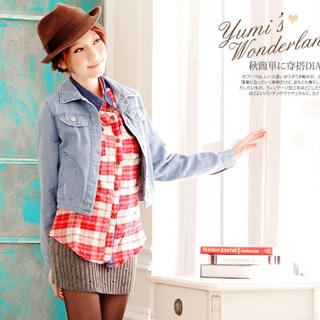 Denim-Panel Plaid Flannel Blouse Denim-Panel Plaid Flannel Blouse