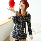 Tokyo Fashion - Fleece-Detail Hooded Plaid Blouse
