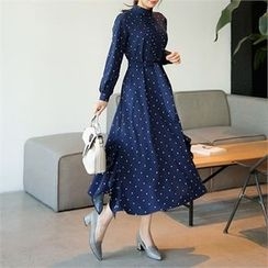 CHICLINE - Polka-Dot A-Line Long Dress CHICLINE - Polka-Dot A-Line Long Dress