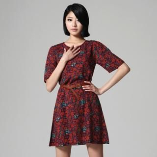 Floral-Print Elbow-Sleeve Dress Floral-Print Elbow-Sleeve Dress