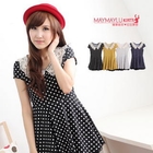 Maymaylu Dreams - Crocheted-Collar Polka Dots Short-Sleeve Tunic