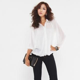 3/4-Sleeve Balloon-Hem Blouse 3/4-Sleeve Balloon-Hem Blouse