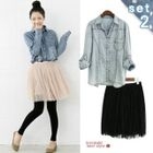 lovemark - Set: Dotted Denim Shirt + Tulle Skirt