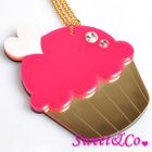 Sweet & Co. - Sweet&Co. XL Mirror Fuchisa Cupcake Gold Necklace