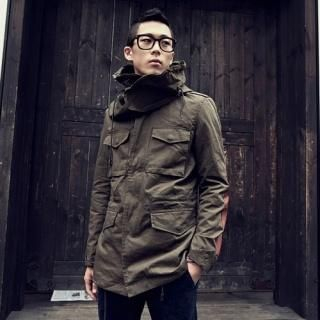Faux-Leather Patch Hooded Parka