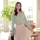 CLICK - Lace-Trim Beaded Knit Top