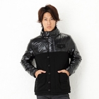 BLACK ASUKA - Wet-Look Panel Button-Loop Jacket